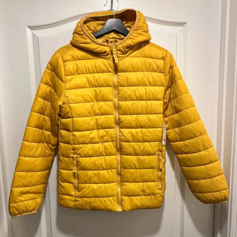 Thereabouts Unisex Packable Yellow Puffer Jacket with Hood, Youth Large (14/16)